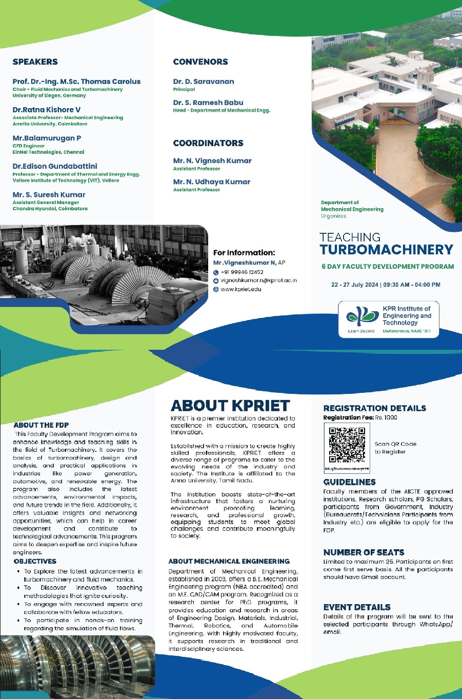 6-day Faculty Development Program - Teaching Turbomachinery 2024